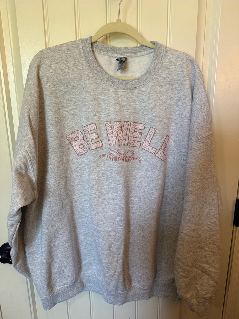 Gildan Gray Crewneck Sweatshirt with Pink 'BE WELL' Graphic
